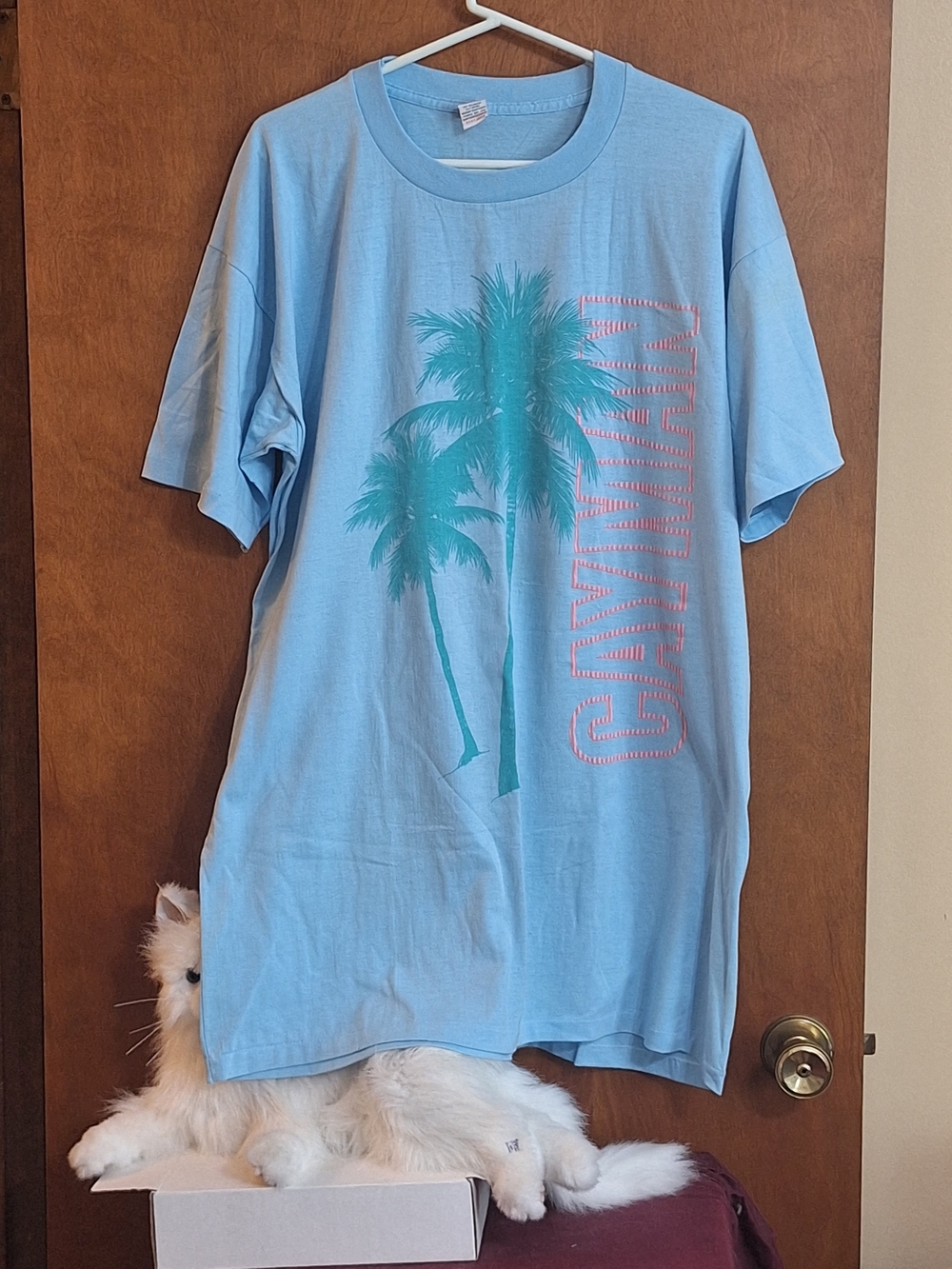 Light Blue Palm-Print Kids Short Sleeve Tee - Casual Beach Style